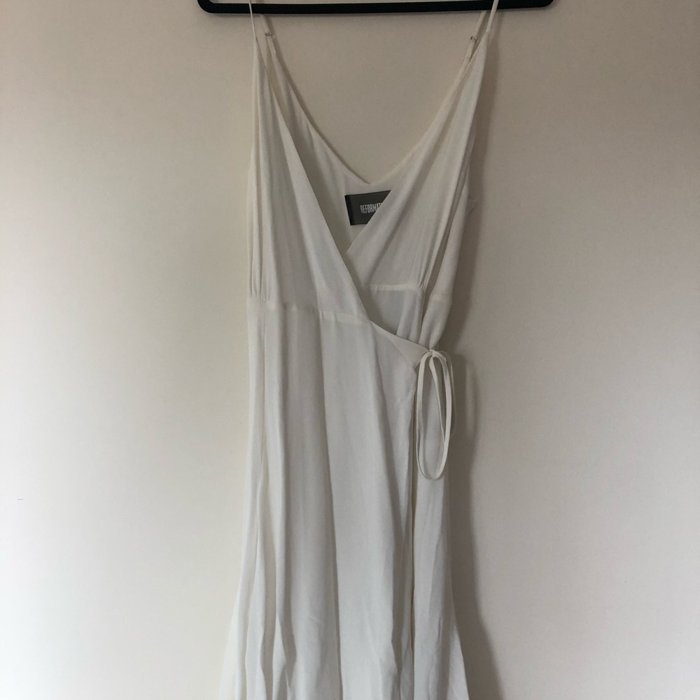 NWT Reformation S white deep V wrap maxi dress